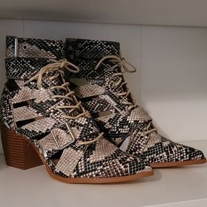 EGO Lace Up Snake Print Ankle Boot